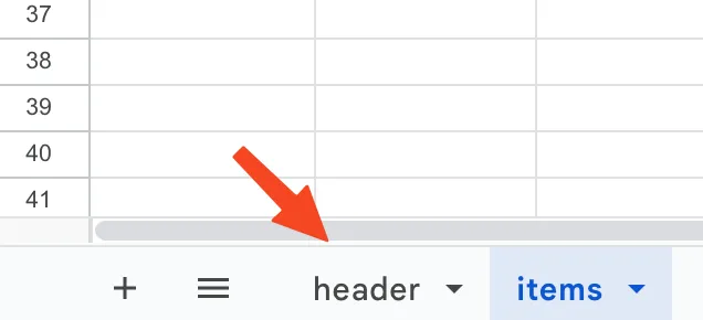 header and items sheets