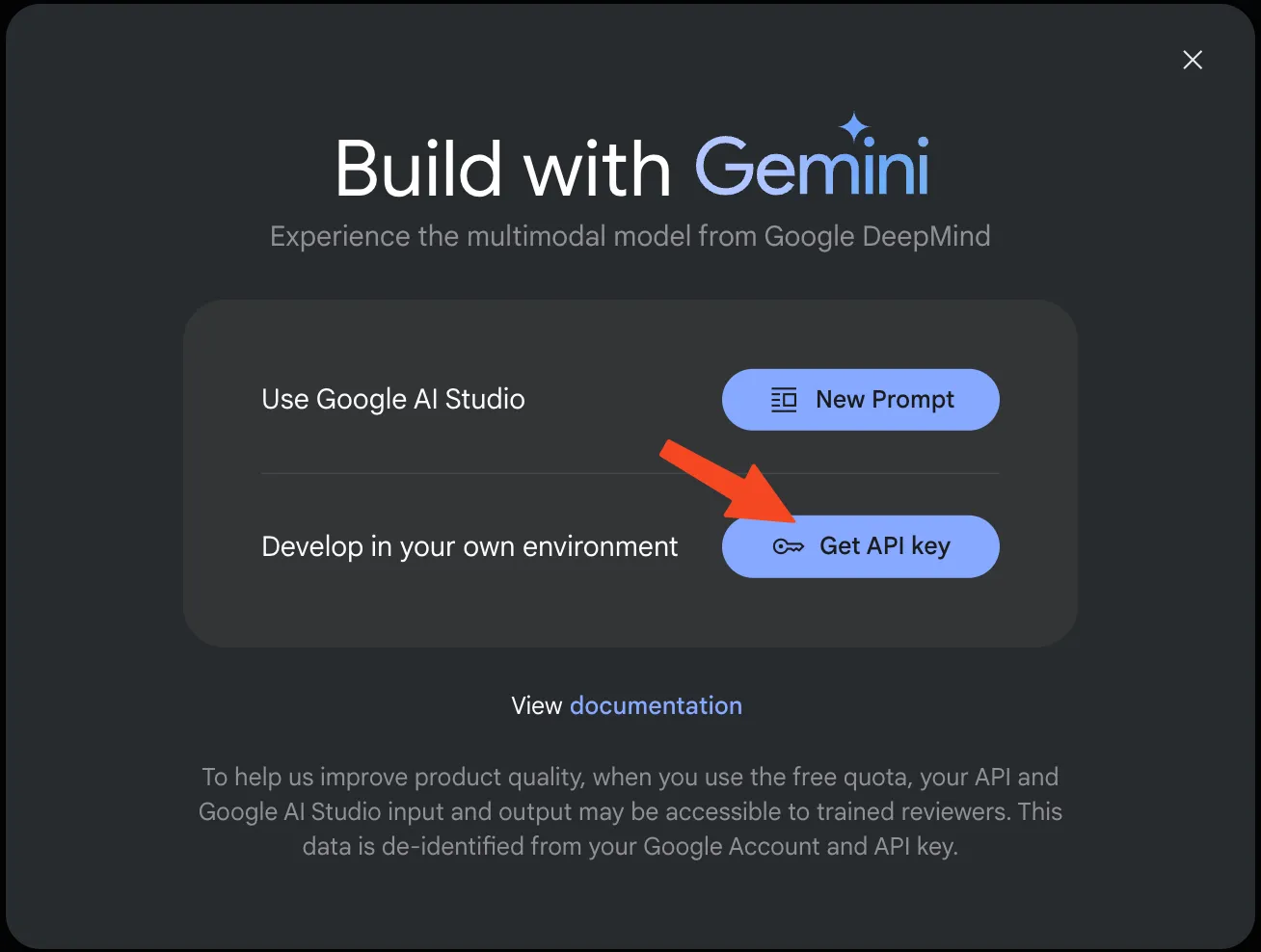 build with gemini. get api key