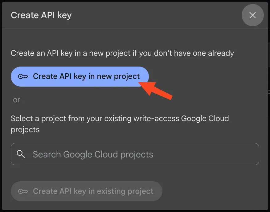 create api key in new project