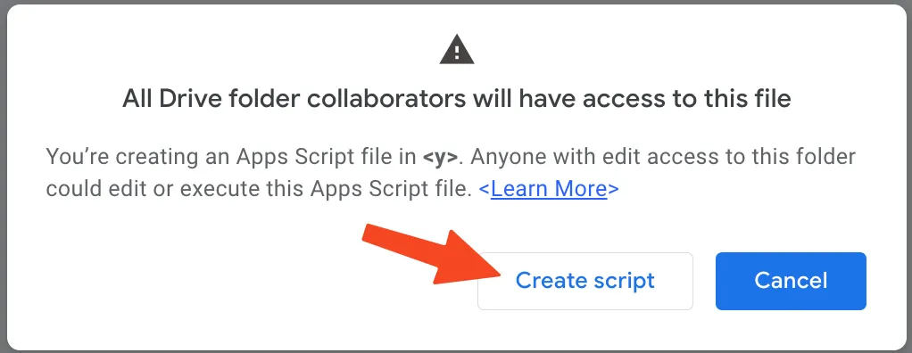 drive apps script warning