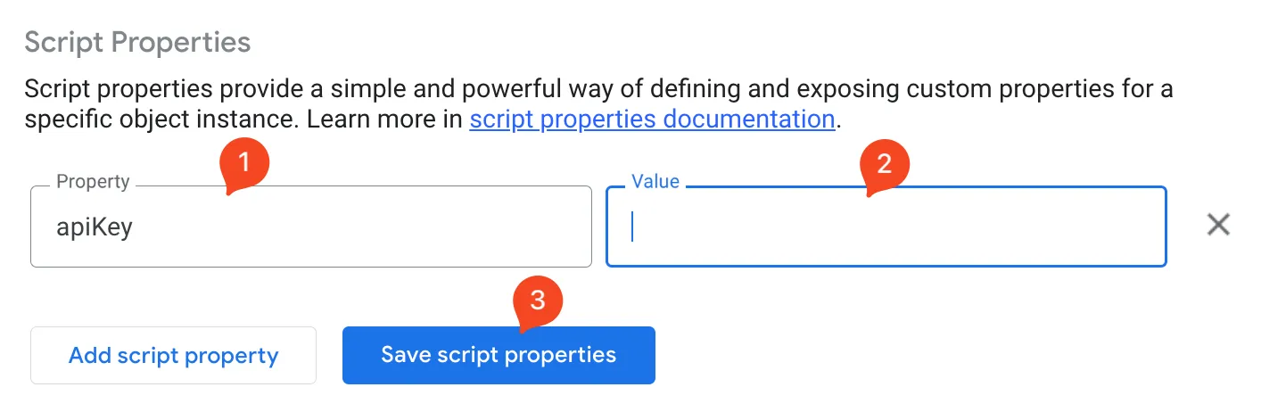 apps script project settings. script property