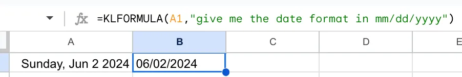 klformula formula. date format