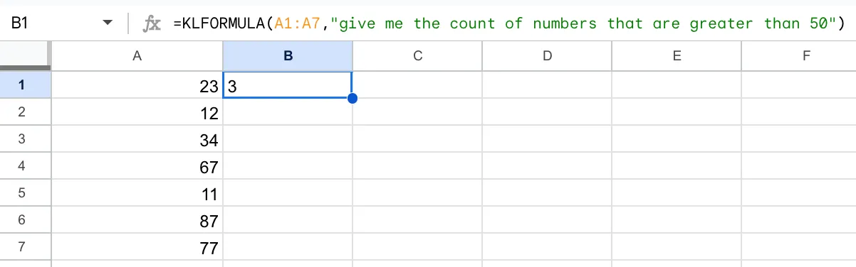 klformula formula. count numbers