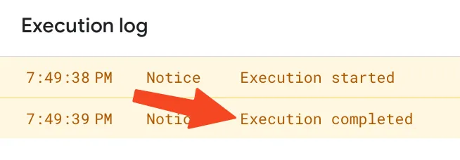 apps script. execution complete