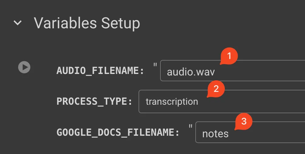 variables setup