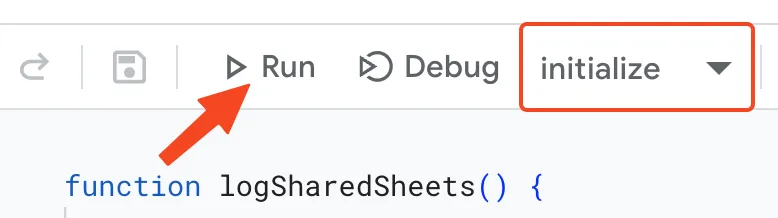 apps script. run initialize function