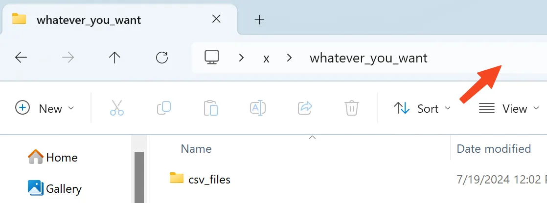 click empty space in folder path