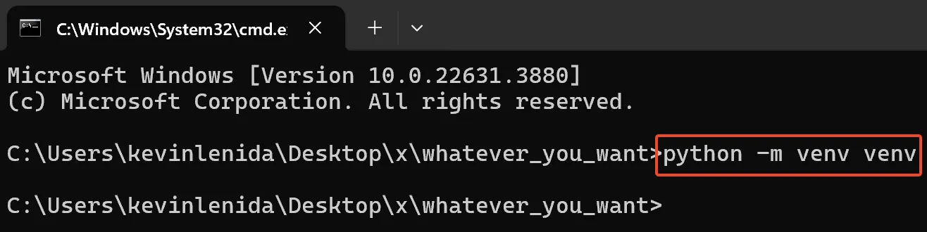 python command to create virtual environment