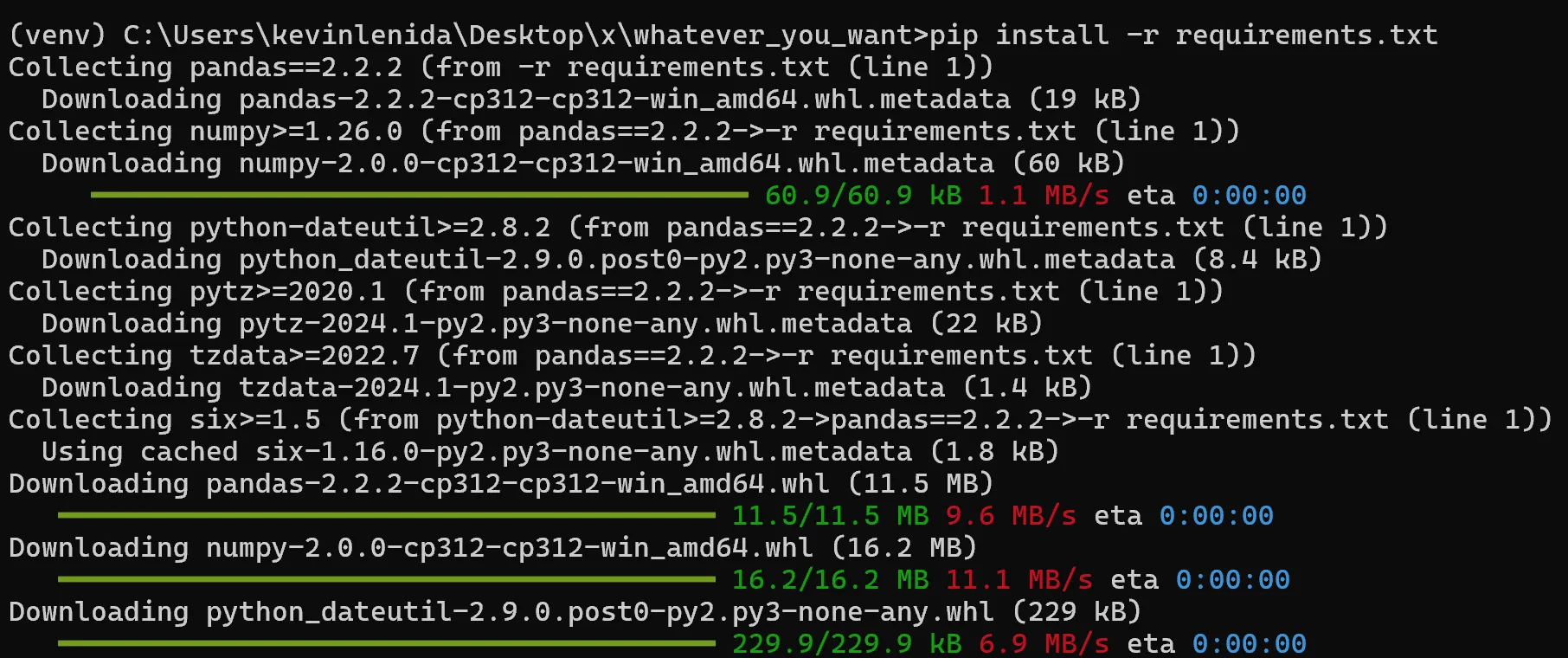 python pip installing