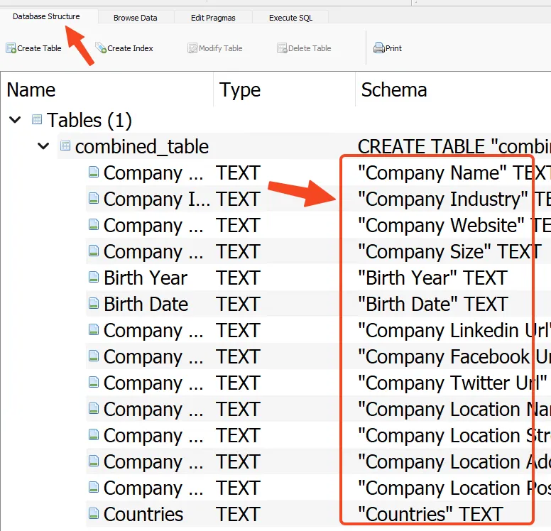 database schema