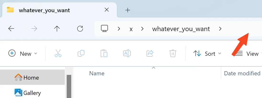 click empty space in folder path