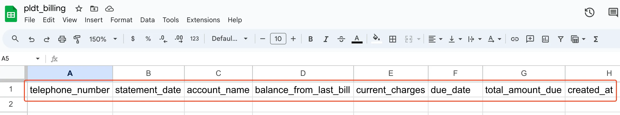 google sheets column header