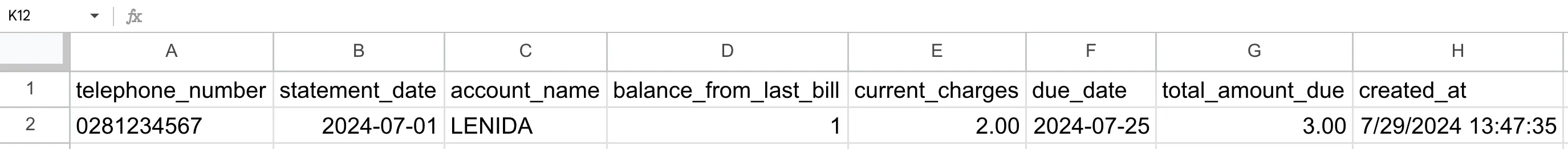 pldt bill details. google sheets